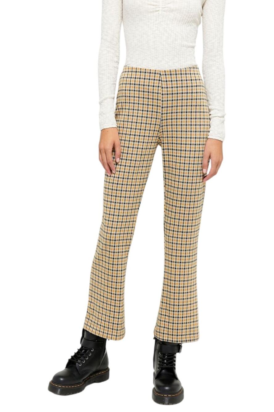 Urban Outfitters Cara High Waisted Kick Flare Pants M Yellow Houndstooth Retro